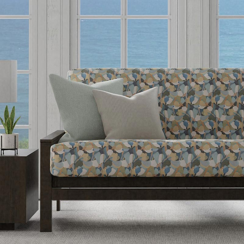 Otis futon mattress with Gia Sea Spray cover, centered front view